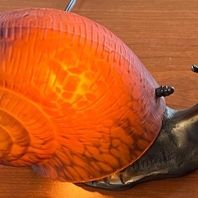 Vintage Brass Snail Lamp With Glass Shade