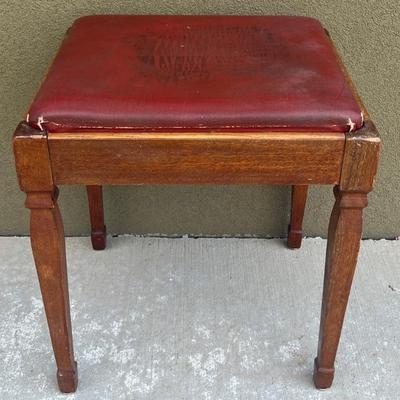 Vintage Wooden Music Seat With Red Leather Top And Storage (as Is)