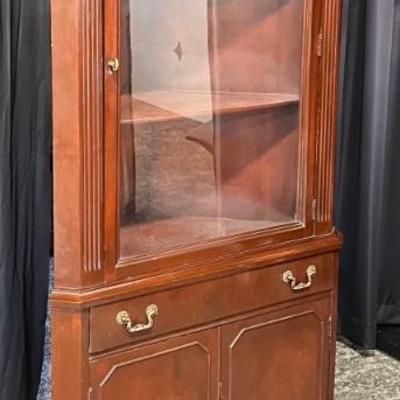 71" Glass Front Corner Cabinet With Shelves And Bottom Storage 