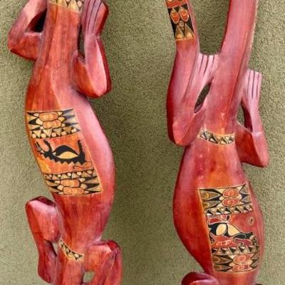(2) Carved Wood Decorative Gecko Wall Hangings