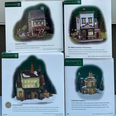 Department 56 New England Village Series - Connacher's Nursery, Castle Glassworks, Franklin Hook And Ladder