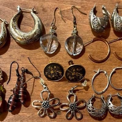 Assorted Vintage Earrings - Stones - Damascene - Filigree - Art Glass And More 