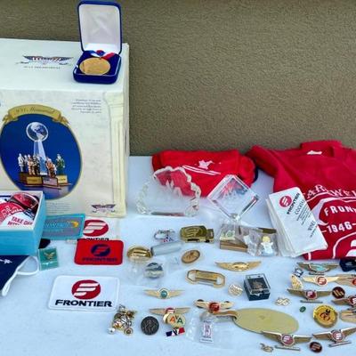 Frontier And American Airline Wing Pins, Dep. 56 Memorial, Plaques, Patches, Belt Buckles, And More