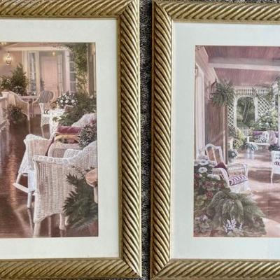Pair Of Gold Framed Garden Patio Prints