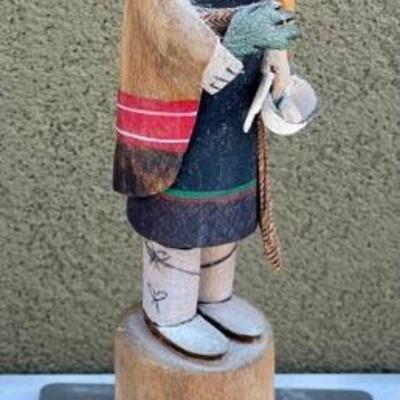 Vintage Hopi Hand Carved Kochina Doll On Metal Stand