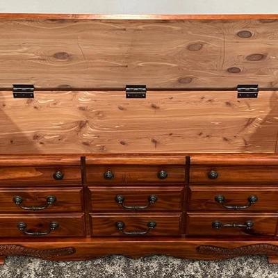 Vintage Dark Wood Cedar Lined Trunk 