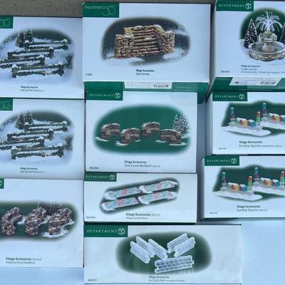 Department 56 Village Accessories - Frosted Fountain, Gumdrop Topiaries, Stone Wall And Stairway, And More