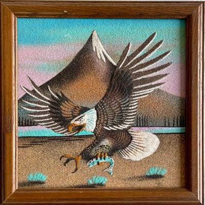 Original Navajo Sand Art Eagle By Edgar Josea 1996 