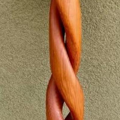 37" Hand Carved Wood Twist Solidarity Sculpture