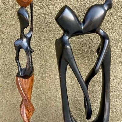 (2) Walvis Bay Namibia South Africa Ebony Wood Hand Carved Figurines