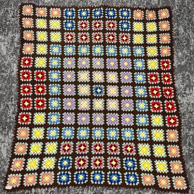 Vintage 53" X 64" Thelma Hultt Hand Crocheted Granny Square Afghan 