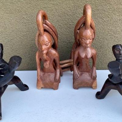 Vintage Hand Carved African Wedding Chain, (2) Hand Carved Interlocking Trio Of Trible Men 
