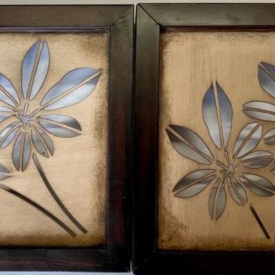 Pair Of Metal Cut Out Flower Wall Hangings