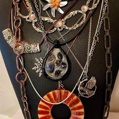 Lot Of Vintage Necklaces - Monet - Art Glass - Braided Cord Mother Of Pearl - Metal Chain Link & More 