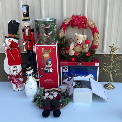 Christmas Decor - 35.5" Nutcracker Candle Holder, Wreaths, Metal Snowmen, Bottle Brush Trees, And More