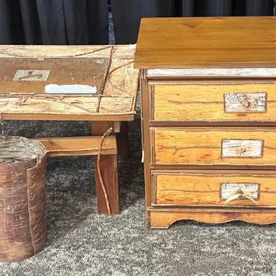 Set Of Vintage Hand Made Birch, Dogwood And Copper 3 Drawer Night Stand And Side Table By Mary Ann Clonts WI