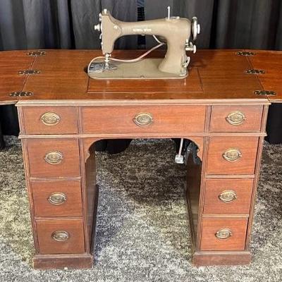 Vintage National Rotary Model R40 8 Drawer Sewing Machine Table With Accessories