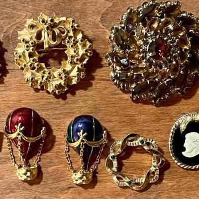 Vintage Pins - Amber Rhinestones - Holiday Pins - Joan River Balloons - Sarah Coventry - West Germany 