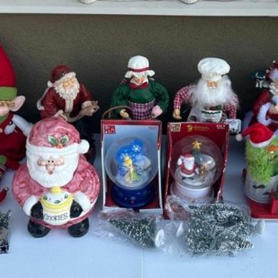 Christmas Decor - Santa Figurines, Cookie Jar, Joy And Christmas Sign, Snow Globes, And More