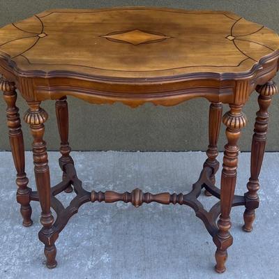 1940's Carved Inlay 6 Leg Side Table