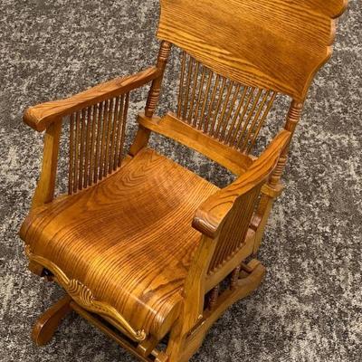 Vintage Solid Oak Dowel Back Gliding Rocker