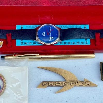 American Airline The On Time Machine Watch IOB, 10k Gold Wing Pin, Gold Filled 10 Year Pin, Sterling Pin, Etc.