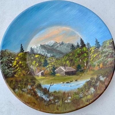 Hand Painted Gold Pan By Brockes Mountain Landscape