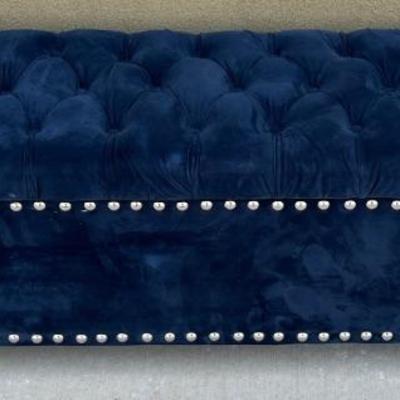 Navy Blue Tufted Bench With Storage