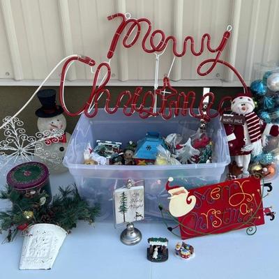 Christmas Decor - Lighted Sign, Figurines, Candle Holders, Plastic Ornaments, And More