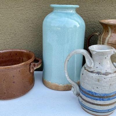 (3) Pieces Of 70's Studio Pottery And (1) Hobby Lobby Pottery Vase