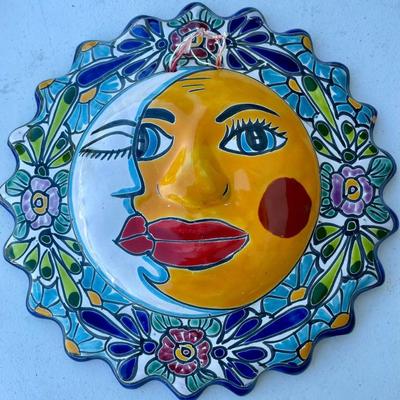 Mexico Talavera Sun And Moon Face Wall Hanging (as Is) 