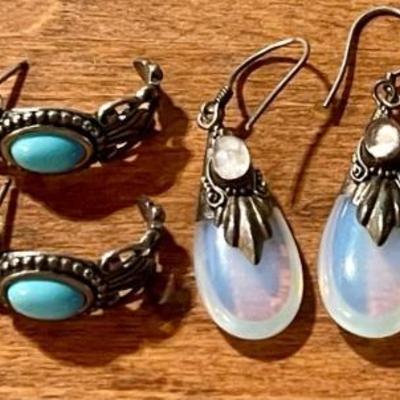 Vintage Sterling Silver & Stone Earrings - Tigers Eye - Turquoise - Moonstone - Coral & More 