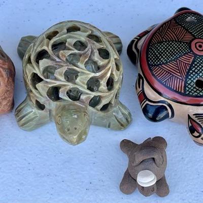 Julie Kahl Costa Rica Hand Painted Turtle, India Stone Turtle, And Pottery Turtles