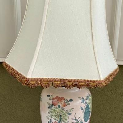 Asian 32" Pottery Lamp With Wood Base