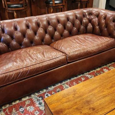 Brown Leather Couch - 85" Length X 35" Depth X 31" Height