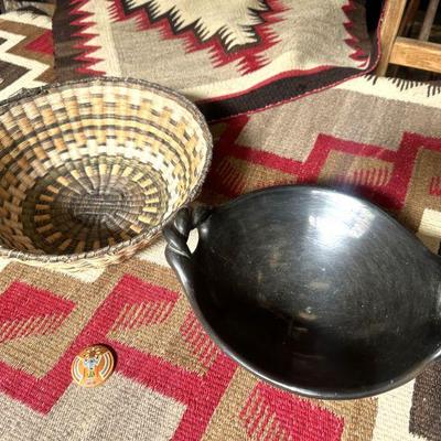 Hopi Basket Bowl & Santa Clara Twisted Handle Bowl