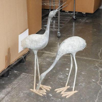 Pair of Large Bronze Crane Garden Statues