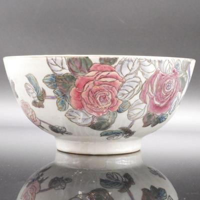 Gilded Hand Painted Pearl Luster Roses Bowl