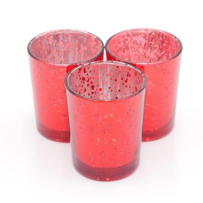 Lot of 3 Red Speckled Mercury Glass Tea Candle Holders