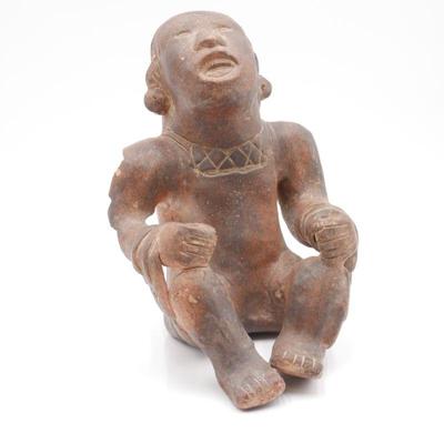 Handmade Clay Pottery Aztec Style Seated Figure