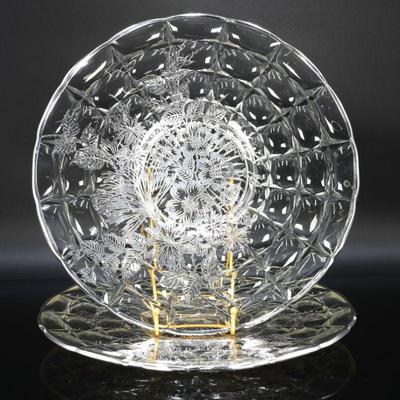 Pair of Clear Glass Platters w/Floral Silver Overlay