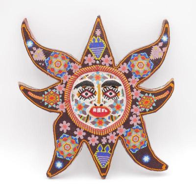 Colorful Beaded Sun Mask Wall Art