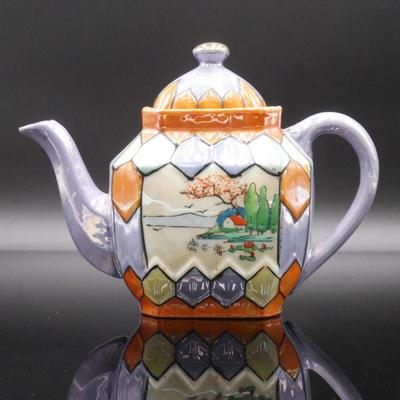 Vintage Japanese Lusterware Blue & Peach Teapot