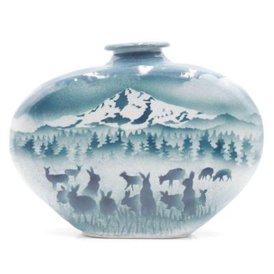 David Enna Signed Blue Natural Landscape Vase