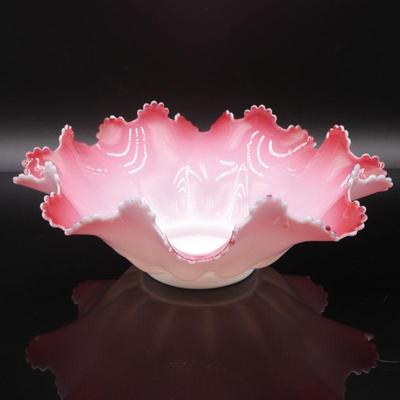 Pink Milk Glass Ruffled Edge Bowl