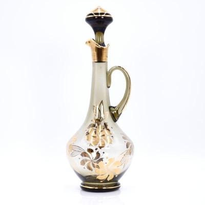 Tall Gilded Smoke Glass Decanter