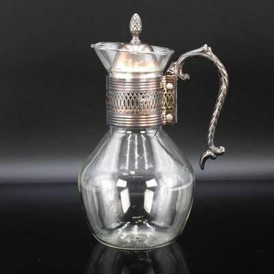 Vintage Glass Water Pitcher w/Silverplated Lid