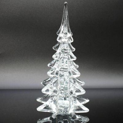 Vintage 1986 Schmid Clear Art Glass Christmas Tree Sculpture/Paperweight 8"
