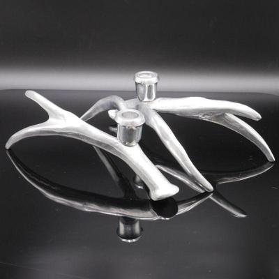 Pair of Metal Antler Candlestick Holders