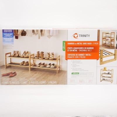 Trinity 2-Tier Bamboo & Metal Shoe Rack 2 Pack